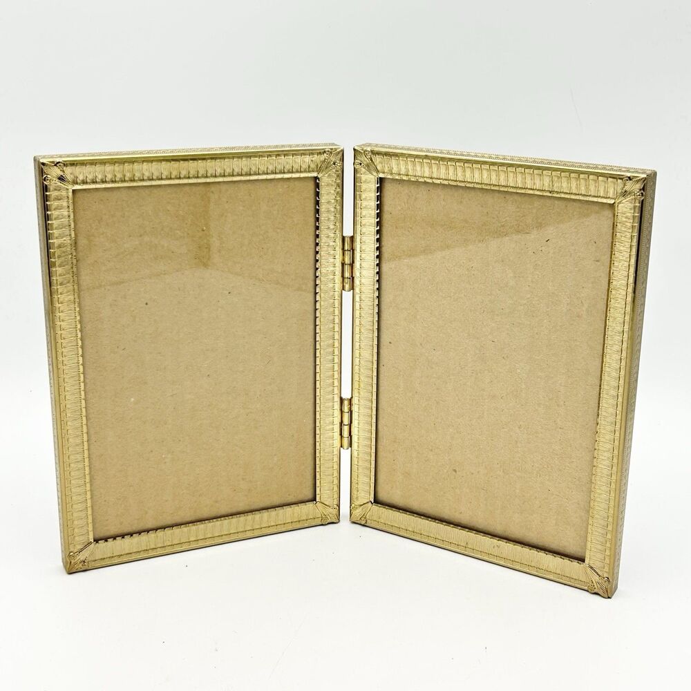 VTG 1970s Folding Brass Picture Frame 5x7 Standing Rectangle Double-Picture